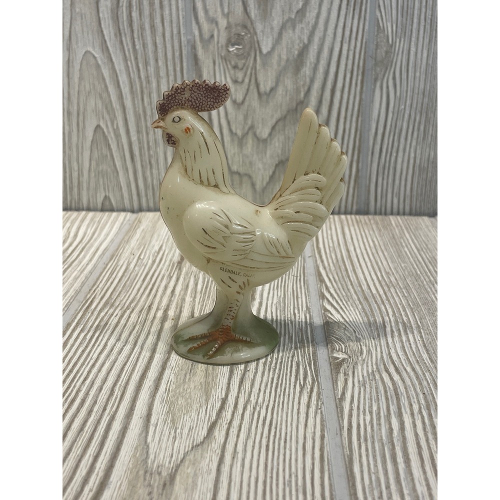 Vintage Knickerbocker Plastic Rooster Figurine Glendale California Cream 4in